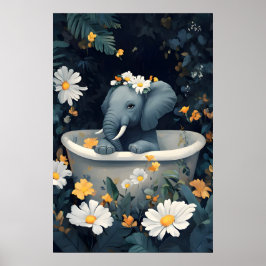 Olifant in badkuip poster, grappige dierposter poster