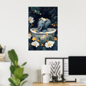 Olifant in badkuip poster, grappige dierposter poster (Thuiskantoor)