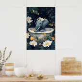 Olifant in badkuip poster, grappige dierposter poster (Keuken)
