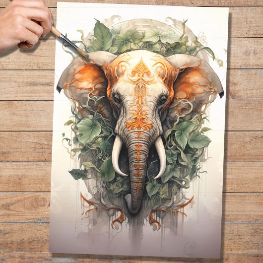 Olifant in bladeren 2 Decoupage papier