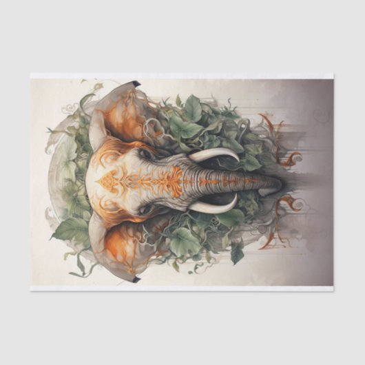 Olifant in bladeren 2 Decoupage papier (Voorkant)