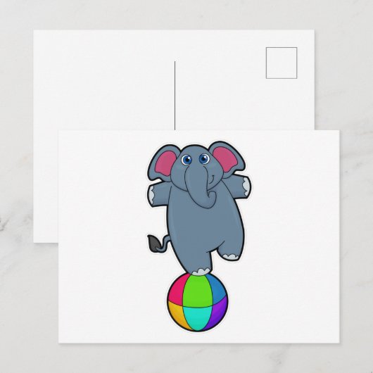 Olifant in circus met circusbal briefkaart (Voorkant / Achterkant)