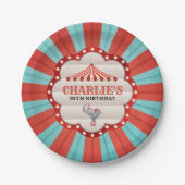 Olifant in Circus Rood & Blauw Patroon Papieren Bordje (Voorkant)