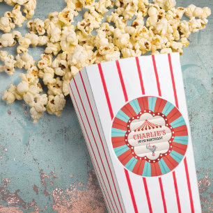  Olifant in Circus Rood & Blauw Patroon Ronde Sticker