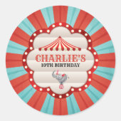 Olifant in Circus Rood & Blauw Patroon Ronde Sticker (Voorkant)