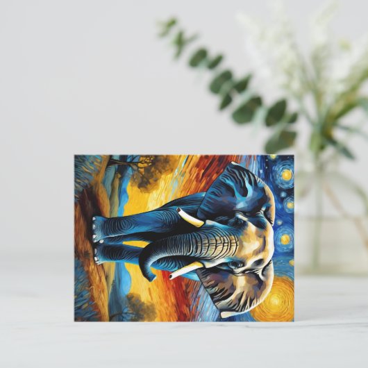 Olifant in de sterrennacht briefkaart (Staand voorkant)
