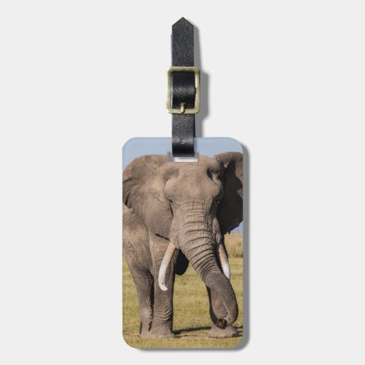 Olifant in een agressieve houding bagagelabel (Voorkant verticaal)