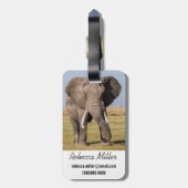 Olifant in een agressieve houding bagagelabel (Achterkant verticaal)