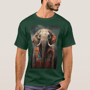 Olifant in een kleurrijke jas Dier kunst vintage T-shirt