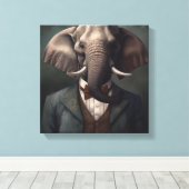 Olifant in een pak | Dierenkunst | Dier in een pak Canvas Afdruk (Insitu (Houten vloer))