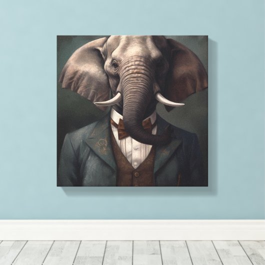 Olifant in een pak | Dierenkunst | Dier in een pak Canvas Afdruk (Insitu (Houten vloer))