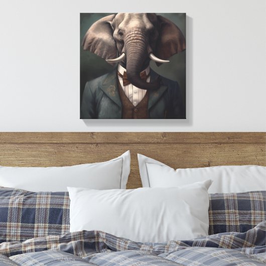 Olifant in een pak | Dierenkunst | Dier in een pak Canvas Afdruk (Insitu (Slaapkamer))