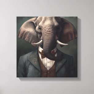 Olifant in een pak   Dierenkunst   Dier in een pak Canvas Afdruk