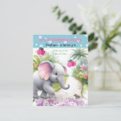 Olifant in een tuin verjaardag uitnodiging (Staand voorkant)