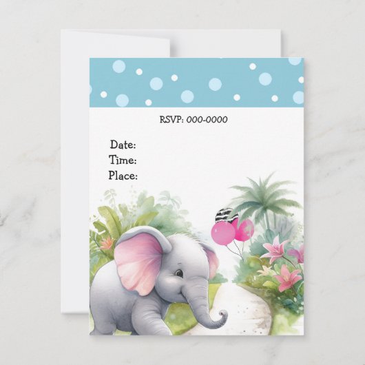 Olifant in een tuin verjaardag uitnodiging (Achterkant)