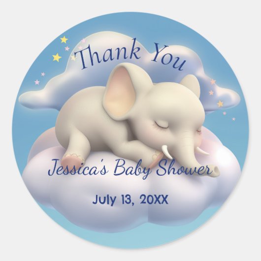 Olifant in het Wolken Baby shower Ronde Sticker (Voorkant)