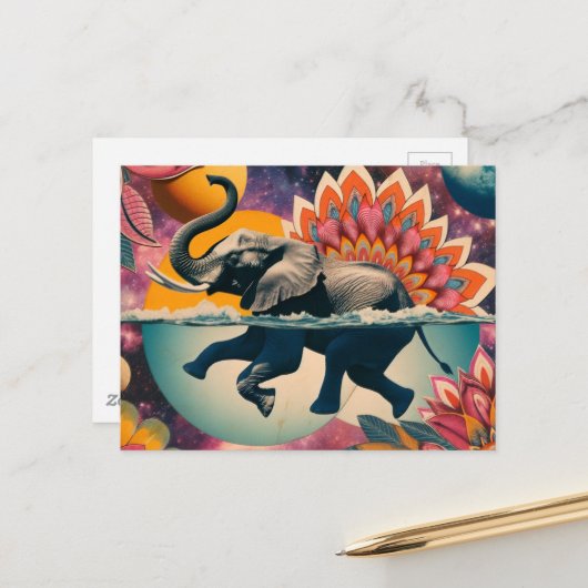 Olifant in het zwembad briefkaart (Voorkant / Achterkant in situ)