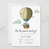 Olifant in hete luchtballon neutrale baby shower kaart (Voorkant)