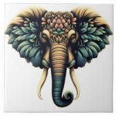 Olifant in levendige bloemen en bladeren tegeltje (Voorkant)