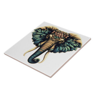 Olifant in levendige bloemen en bladeren tegeltje