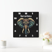 Olifant in levendige bloemen en bladeren vierkante klok (Huis)