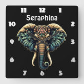 Olifant in levendige bloemen en bladeren vierkante klok (Voorkant)