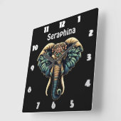 Olifant in levendige bloemen en bladeren vierkante klok (Hoek)