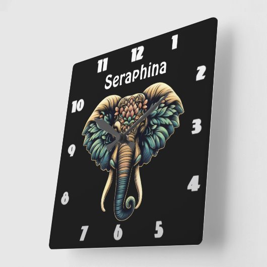 Olifant in levendige bloemen en bladeren vierkante klok (Hoek)