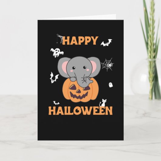 Olifant in pompoen Schattige olifant Fijne Hallowe Kaart (Voorkant)