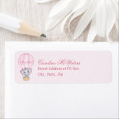 Olifant in roze hete luchtballon retouradres etiket (Insitu)