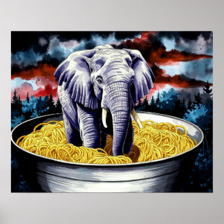 Olifant in Spaghetti Poster Print Muurkunst