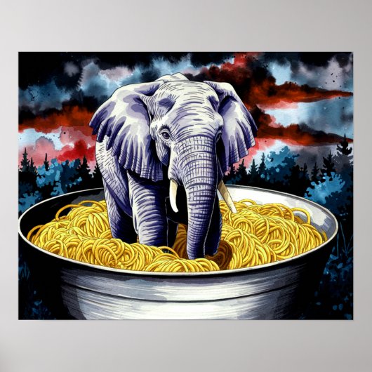 Olifant in Spaghetti Poster Print Muurkunst (Voorkant)
