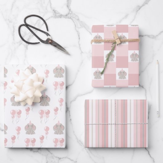 Olifant in verjaardagsfeest Pet Wrapping Paper She (Voorkant)