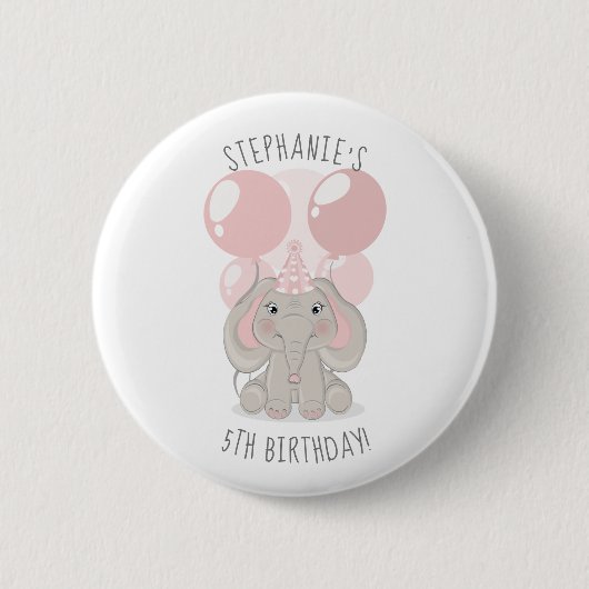 Olifant in Verjaardagsfeestje Pet Button (Voorkant)