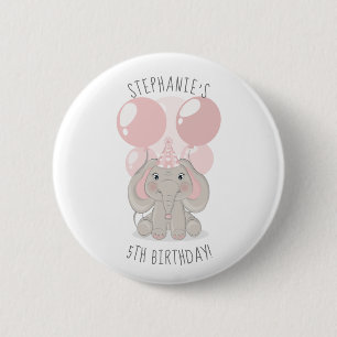 Olifant in Verjaardagsfeestje Pet Button