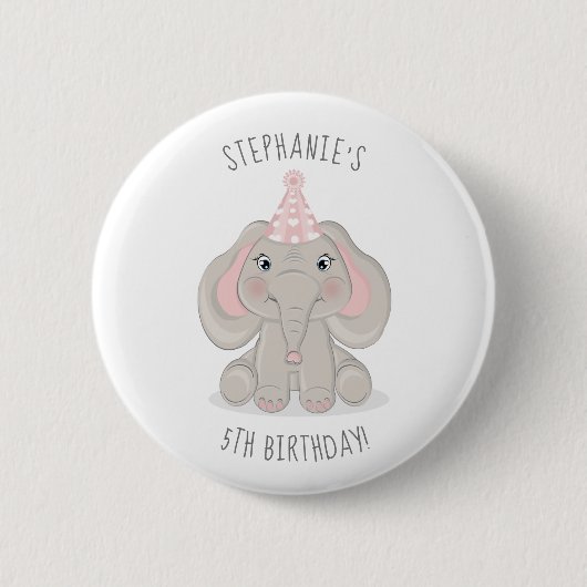 Olifant in verjaardagsfeestmuts ronde button 5,7 cm (Voorkant)