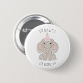Olifant in verjaardagsfeestmuts ronde button 5,7 cm (Voorkant /achterkant)