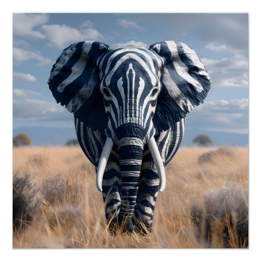 Olifant in Zebra vermomming glanzend Perfect Poster (Voorkant)