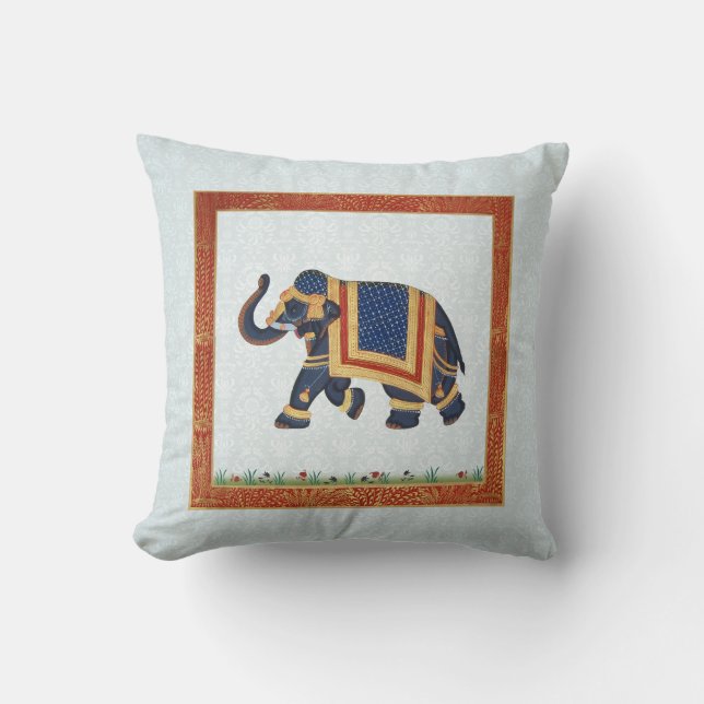 Olifant indiaans blauw wit Sierkussen 20 "x 20" (Voorkant)