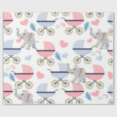 Olifant Inpakpapier Babywagen Roze & Blauw (Vlak)
