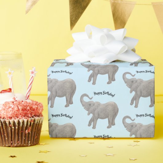 Olifant Inpakpapier Lichtblauw (Verjaardagsfeest)