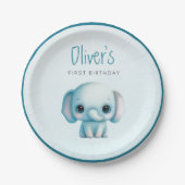 Olifant jongen 1e verjaardag papieren bordje (Voorkant)
