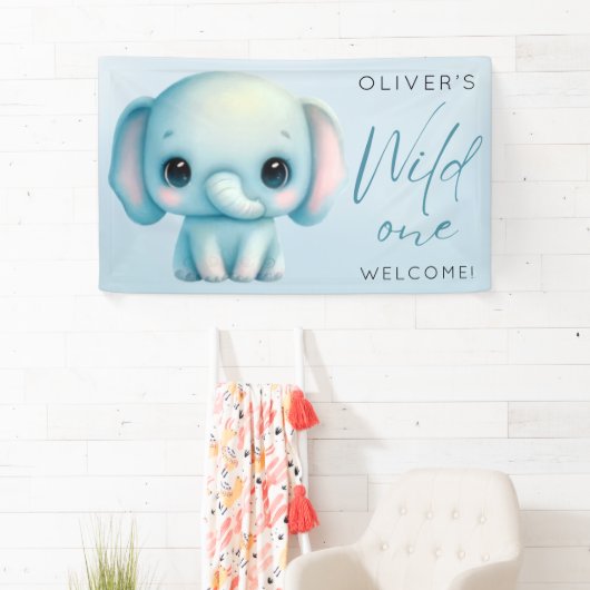 Olifant jongen 1e verjaardag spandoek (Insitu)