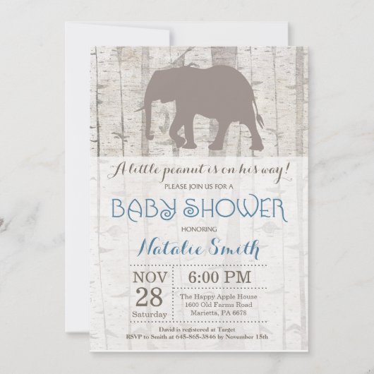 Olifant Jongen Baby Shower Uitnodiging Rustiek (Voorkant)