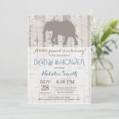 Olifant Jongen Baby Shower Uitnodiging Rustiek (Staand voorkant)