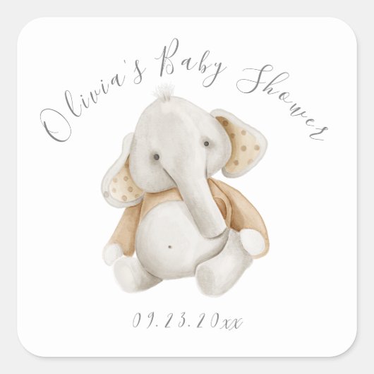 Olifant Jongen Baby Shower Vierkante Sticker (Voorkant)