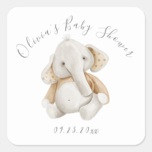 Olifant Jongen Baby Shower Vierkante Sticker