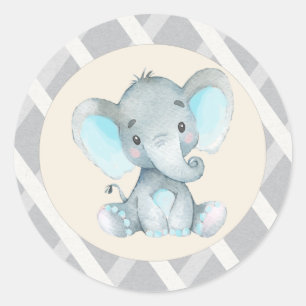 Olifant Jongen Blauwe Baby Shower Stickers