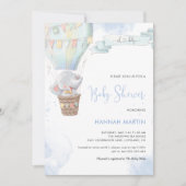 Olifant Jongen Blauwe Ballon Cute Baby Shower Kaart (Voorkant)