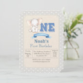Olifant Jongen Eerste 1e Verjaardag Uitnodiging (Staand voorkant)
